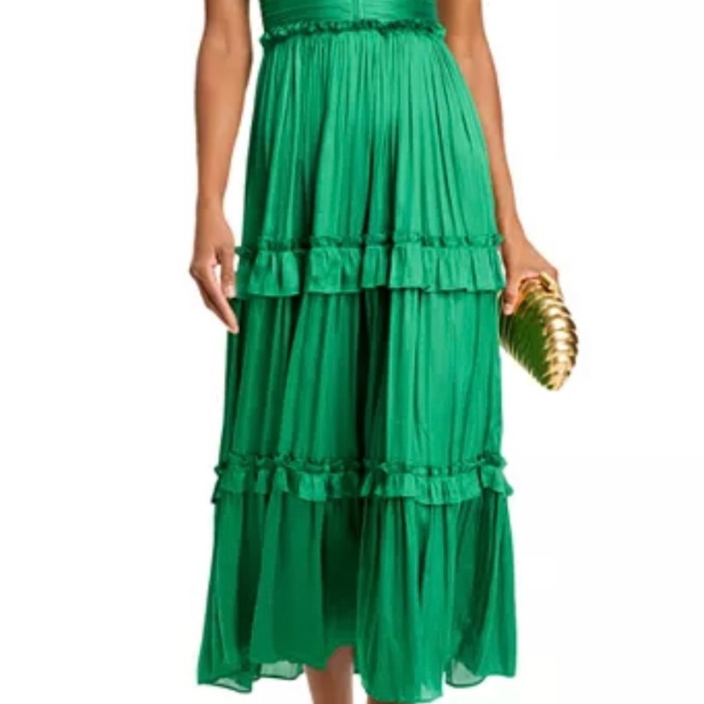 Aqua Ruched Ruffled Midi Dress